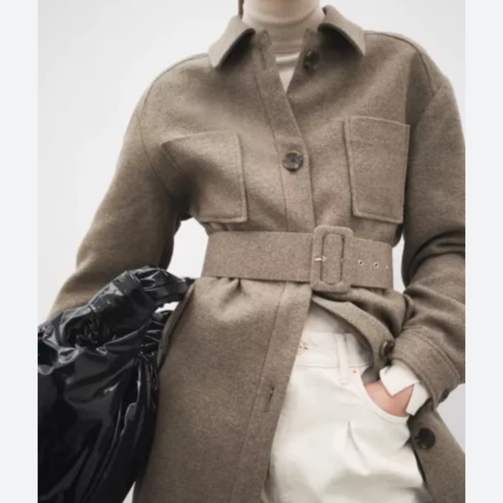 Zara Olive-Tan Belted Wool Jacket